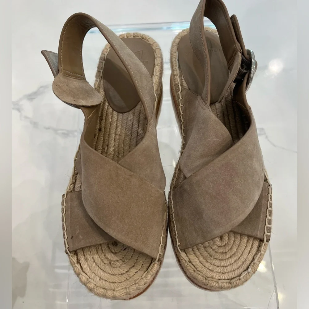 Marc FISCHER Glenna suede raffia platform wedge sandal size 6.5